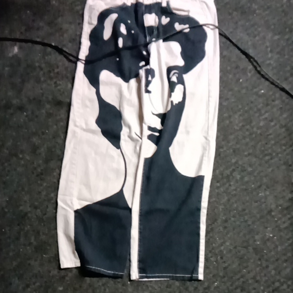 SHEIN Black and White Cargo Pants with Artistic Design